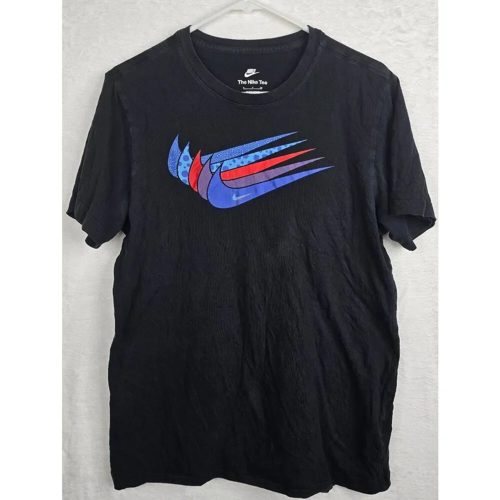 3/$25 Nike Graphic Tee Black Multicolor Swoosh Logo T-Shirt Mens Small